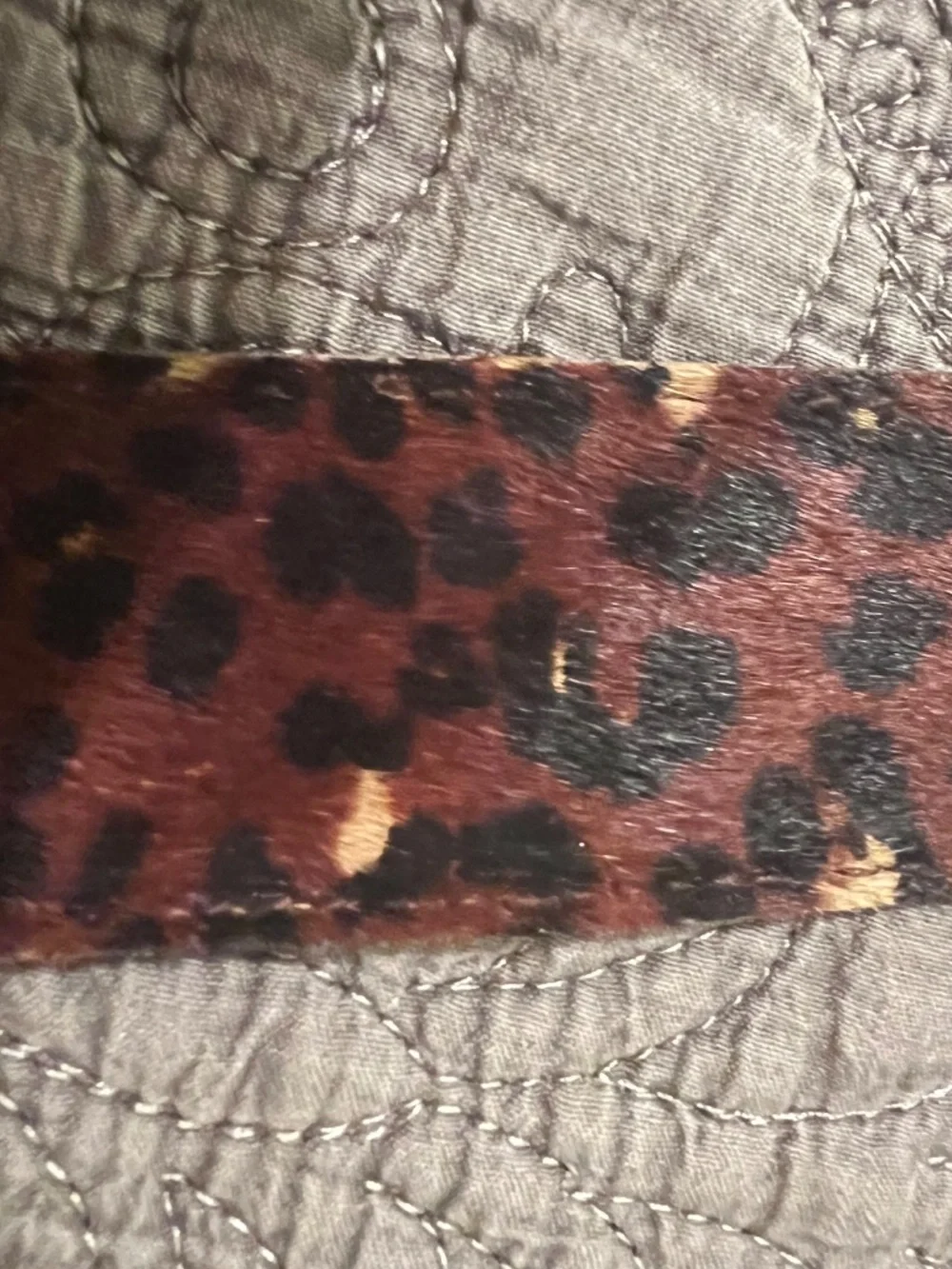 Calf Hair Bag Strap With Leopard Print and Gold Clasps 26” Long